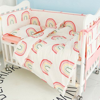 ❆Baby Bedding Set Cotton Bumpers Rainbow Newborn Crib Duvet Cover Pillowcase Bed Flat Sheet Infant
