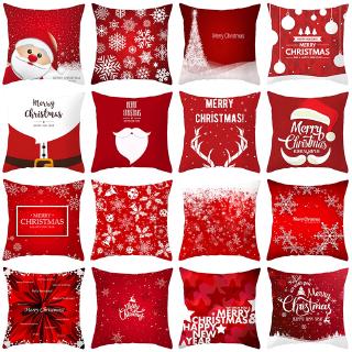 Merry Christmas Red Snowflake Cushion Cover Throw Pillow Case