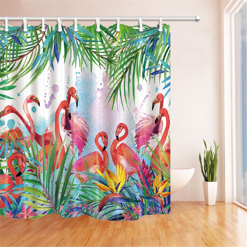 Tropical flowers Flamingo Waterproof Bathroom Shower Curtain (2)