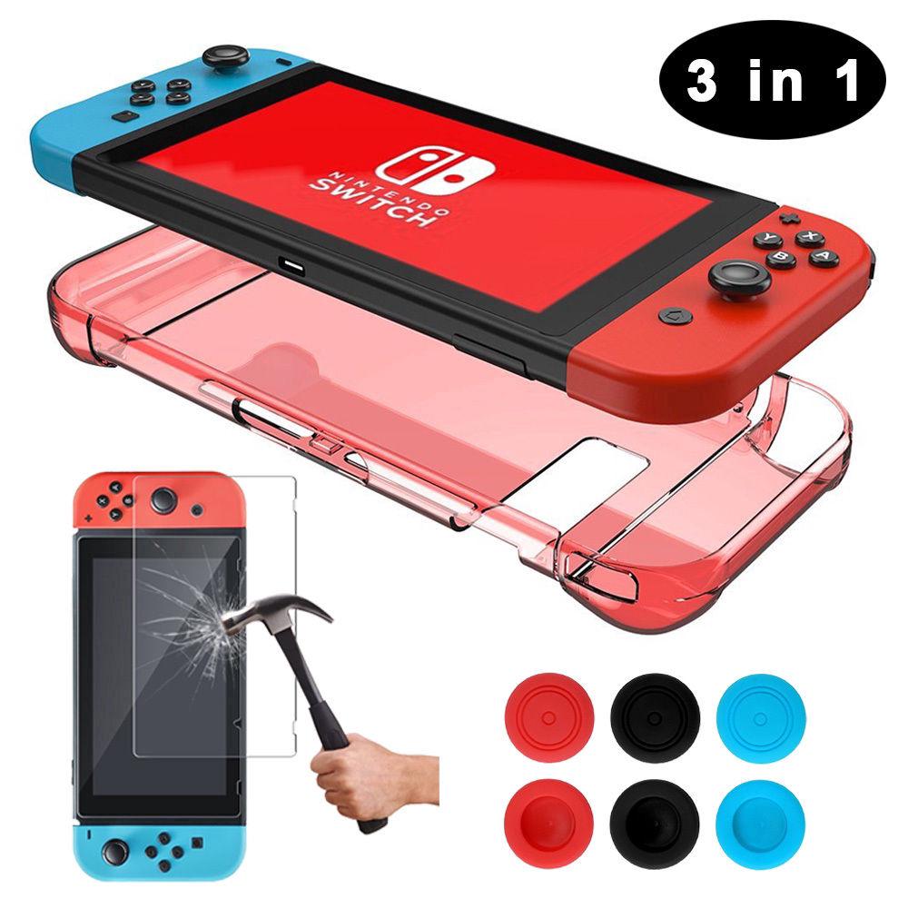 Nintendo Switch Hard Case + Protector + Thumb Grips Caps