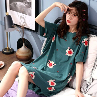 Pajamas women's summer nightdress short sleeve women's home wear set large