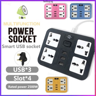 Ready Stock UK Extension Plug 2500W Power Strip Surge Protector Universal Plug Socket with USB Ports