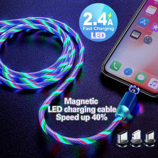 【COD】Magnetic USB LED Streamer Data Cable Type C Micro USB Cable Fast Charger Charging Data Line PowerLine For Iphone Android Oppo Charging