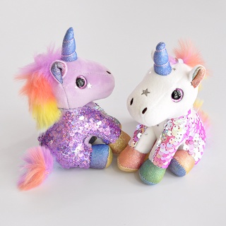 ✵Fantasy sequined unicorn plush toy key chain bag pendant girl gift doll pendant