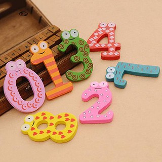 BK✿10Pcs Cute Wooden Fridge Magnet Number 0-9 Kids Colorful Educational Toy Set (1)