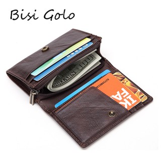 BISI GORO RFID Wallet Genuine Leather Men Wallet Antitheft Scanning Slim Leather Zipper Mini Wallet