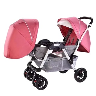 Twin baby stroller Four-wheel shock-absorbing baby can sit and recline double Pram