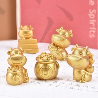 CNY Cute Figurine Gift Golden Ox Gold Cow for Chinese New Year Accessories Terrarium Figurine Cool Home Display