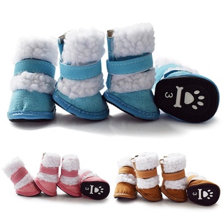 ☽﹍4pcs Winter Dog Shoes Pet Small Dog Warm Cashmere Snow Boots Winter Snow Booties Footwear For Smal