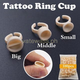 100Pcs Silicone Disposable Caps Micr--obla*ding Yellow Ring Tattoo Ink Cup For Tattoo NDL. Supplies Accessories Makeup Tattoo Too Eyebrow tattoo Supplies