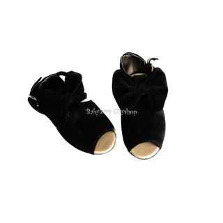 Peeptoe Ribbon Shoes Black Kids Shoes (3)
