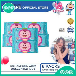 UniLove Unscented Baby Wipes 100's Pack of 6baby wipes