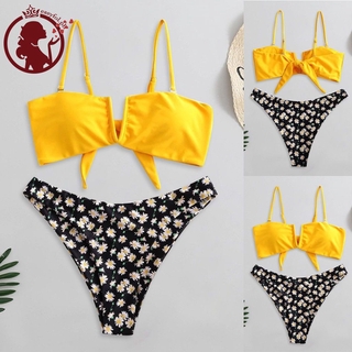 ~easyfol.ph~Women Flower Print High Cut V Neck Two Pieces Bikini Swimwear Swimsuit Beachwear