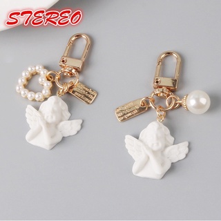 Creative retro angel keychain simple pearl love alloy listing pendant women's bag key ring