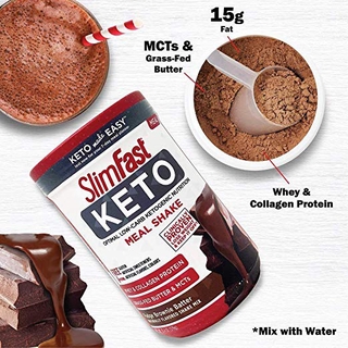 SlimFast Keto Shake Mix with Whey & Collagen Protein, Fudge Brownie Batter Flavour