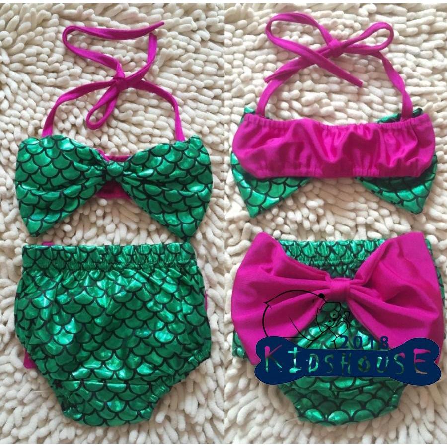 K10-Toddler Baby Girls Mermaid Bowknot Swimsuit Swimwear