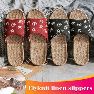 【Non-slip】Couple Slippers home Indoor Flyknit linen slippers Casual and comfortable cotton slippers