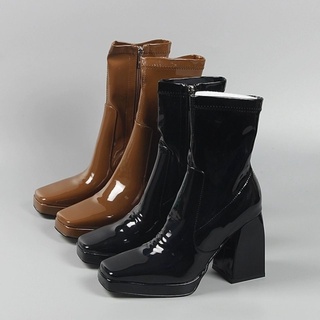Foreign trade autumn and winter new thick heel waterproof platform high-heeled shoes side zipper 2021 European and American fashion versatile retro short boots women