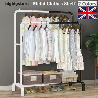 big Metal Clothes Double Rail Rolling Garment Heavy Duty Hanging Rack Shelf Display .