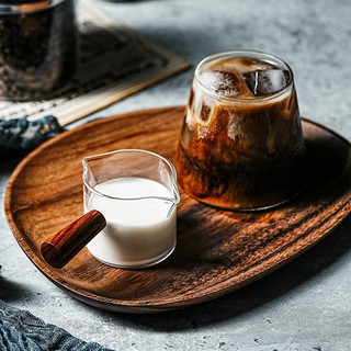 70/75ml Heat-resisting Glass Espresso Measuring Cup Double Mouth Glass Milk Jug With Wooden Handle Glass Scale Measure Mugs