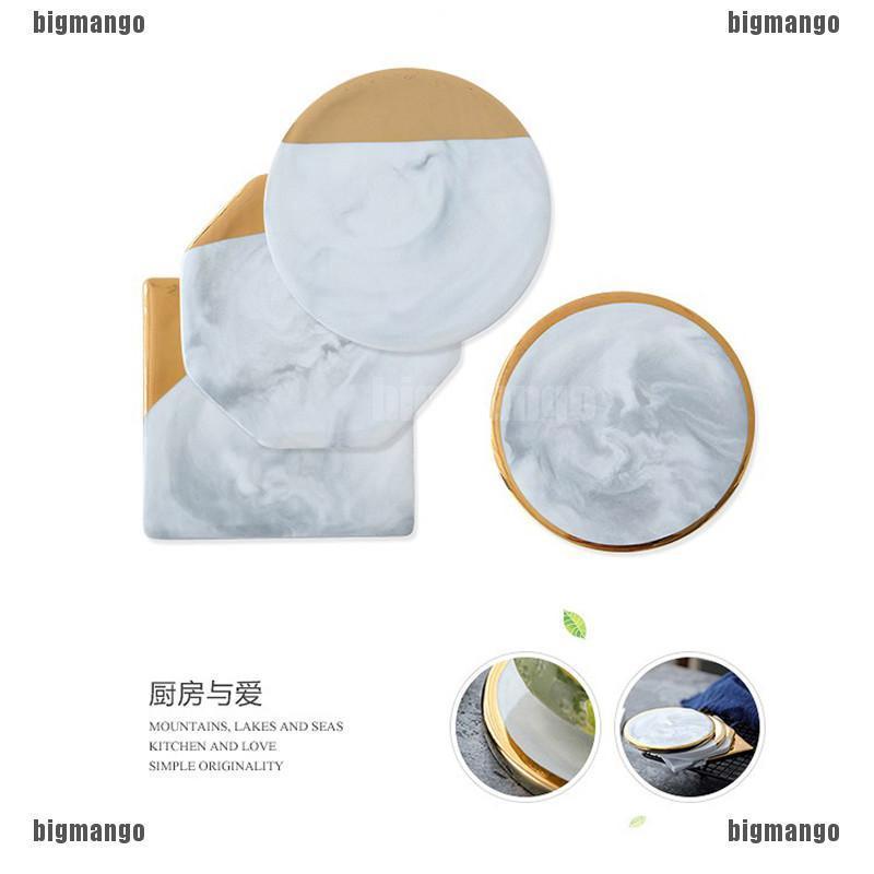 BMPH Marble Grain Gold Plating Ceramic Coaster Cup Mats Pads (9)