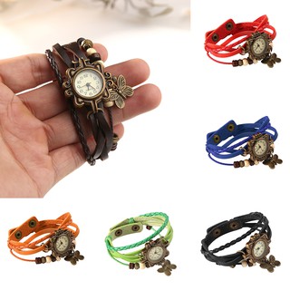 Womens Faux Leather Bracelet Butterfly Quartz Wrist Watch (1)
