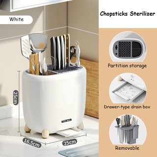 Household Chopsticks Sterilizer Spoon and Fork Storage Box with Drain Box, Chopstick Holder,360° Ult