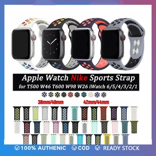 Ready Stock ! Apple Watch Strap Nike Sports Band for iWatch Series 6/SE/5/4/3/2/1 Breathable Rubber Smart Watch Bracelet Band 42mm / 40mm / 38mm / T500 / T55 / FT50 / K900 / W26 / FK88