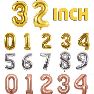 32 Inch Number Balloon Gold Silver Rose Gold Aluminum Foil Wedding Room Birthday Party Decoration Balloon