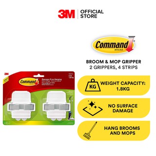 3M Command Broom/Mop Gripper, value pack, Holds up to 1.8kg, Hang brooms, mops, Mop holder