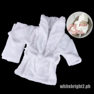 {white} 2Pcs/set Newborn baby photography props soft flannel scarf + bathrobes 0-2M