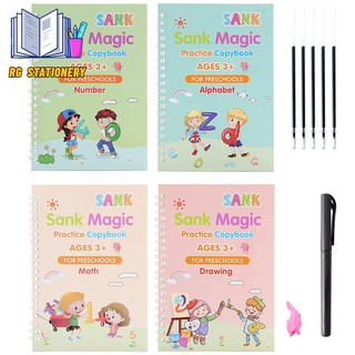Kids Reusable Learning Copybook Reading and Writing Book Education Stationery Books 4 Book + Pen Set (1)