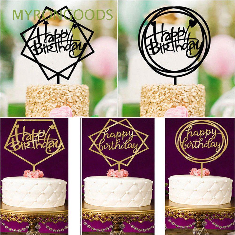 Cake Topper Love Happy Birthday Acrylic Card Golden (1)
