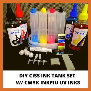 CISS KIT, EMPTY INK TANK SET, COLORED-BASE, W/ CMYK INKPIU UV INK BUNDLE