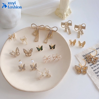 Korean Fashion Butterfly Pearl Zircon Stud Earring Ins Sweet Elegant Bowknot Tassel Earring Jewelry Accessories Gift