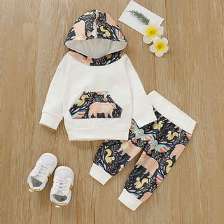 1-3Y Fashion Lovely catoon animals Hoodie Pants 2pcs Set Anime Print Sportsuit Boys Clothing Toddler Girl Outfits