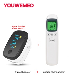 YOUWEMED Fingertip Pulse Oximeter With Infrared Thermometers For Body Non-Contact Digital Thermometer（Combination)