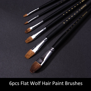 6pcs Professional Artist Wolf Hair Paint Brushes Flat Paint Brush for Acrylic Watercolor Paint