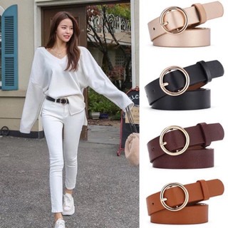✅QF B3 Korean Style Women Vintage Metal Boho Leather Round Buckle Waist Belt