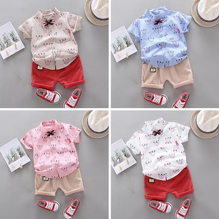 [SKIC]Summer Child Boys Short Sleeve Crown Pattern Shirt+Shorts Casual Kids Outfits Set