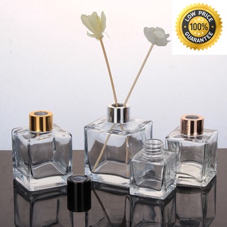 JS ESSENTIALS 50ml Square Empty Reed Diffuser Bottle Reed Sticks Diffuser Bottle Silver Gold Cap