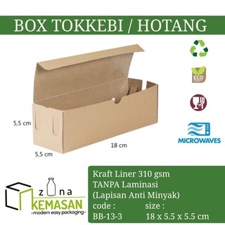 Packaging BOX BOX Card BOX TOKKEBI HOTDOG HOTANG SATE Resistant 18x5x5.5 cm KRAFT 310 gsm
