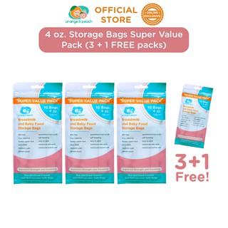 Orange and Peach Breastmilk Storage Bags 4 oz. Super Value Pack (3 + 1 packs)