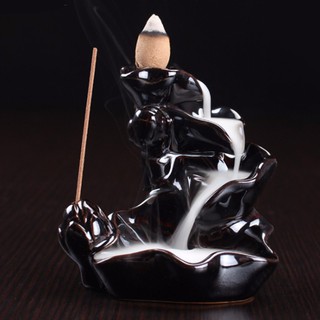 EK Available Black Porcelain Backflow Ceramic Cone Incense Burner Holder Buddhist Cones (1)