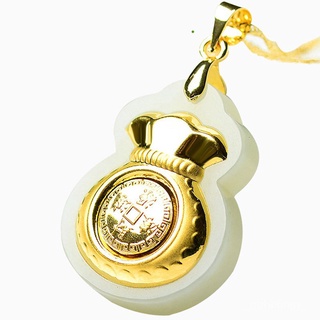 Money Bag Hetian Jade Pendant Good luck And Money come Jade Necklace Lovers Lucky Amulet 24K Gold Je