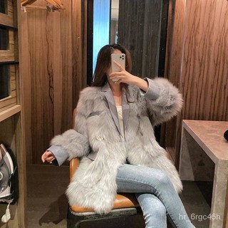 2021Autumn Fox Fur Faux Fur Coat Women's Korean-Style Faux Fur Mid-Length Furry Coat Overcoat OHM3