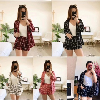 Korean checkered corporate attire 2in1 blazer&short best seller