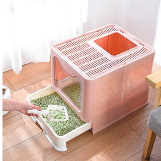 Foldable Large Size Semi -Closure Cat Litter Box With Drawer