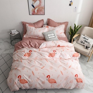 Divisionc35 3 In 1 Flamingo-Themed Design Bedsheet Set included 1pc Fitted Sheet + 2pcs Pillow Case