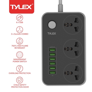 TYLEX X-E01 6 USB Power Strip 3.1A AC100-250V Max 2500W 10A (1)
